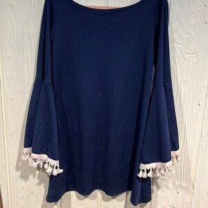 Vintage JUDITH MARCH SHIFT DRESS WITH TASSELS ON CUFFS .made In USA Size M